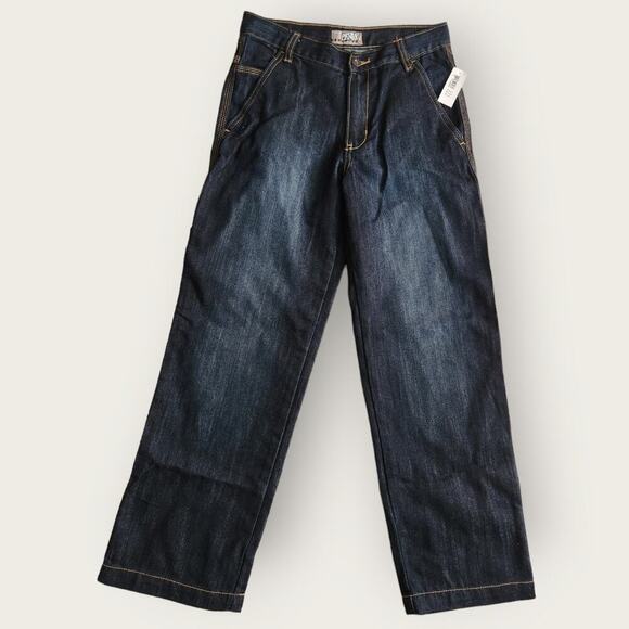Old Navy Painter Darkwash Straight Leg boys Utility Jeans Size 12 Regular NWT - Picture 1 of 9